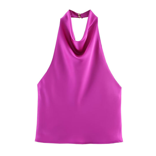 Damen elegantes Haltertop mit fließendem Schnitt und dekorativen Details