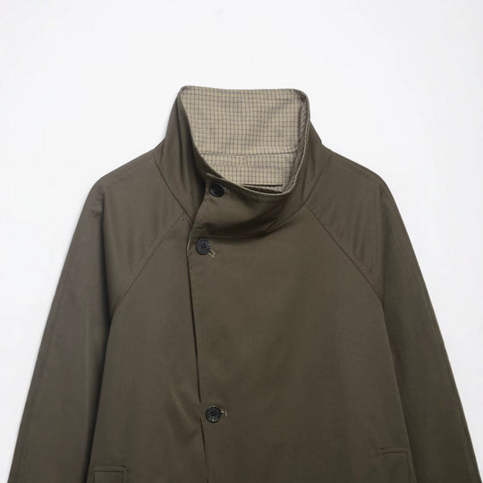 Herren Kurze wasserabweisende Übergangsjacke mit hohem Stehkragen, asymmetrischer Knopfleiste und Raglanärmeln Nord Taschen