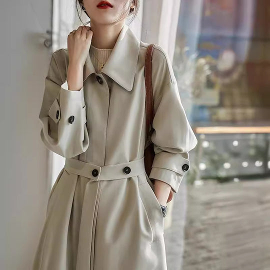 Damen Wasserabweisender A‑Linien‑Trenchcoat mit Bindegürtel und verdeckter Knopfleiste Nord Taschen