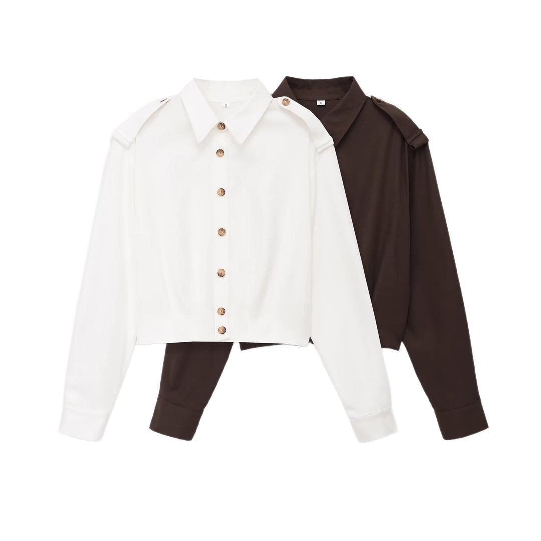 Damen Cropped-Hemdjacke mit Epauletten und taillierenden Abnähern Nord Taschen