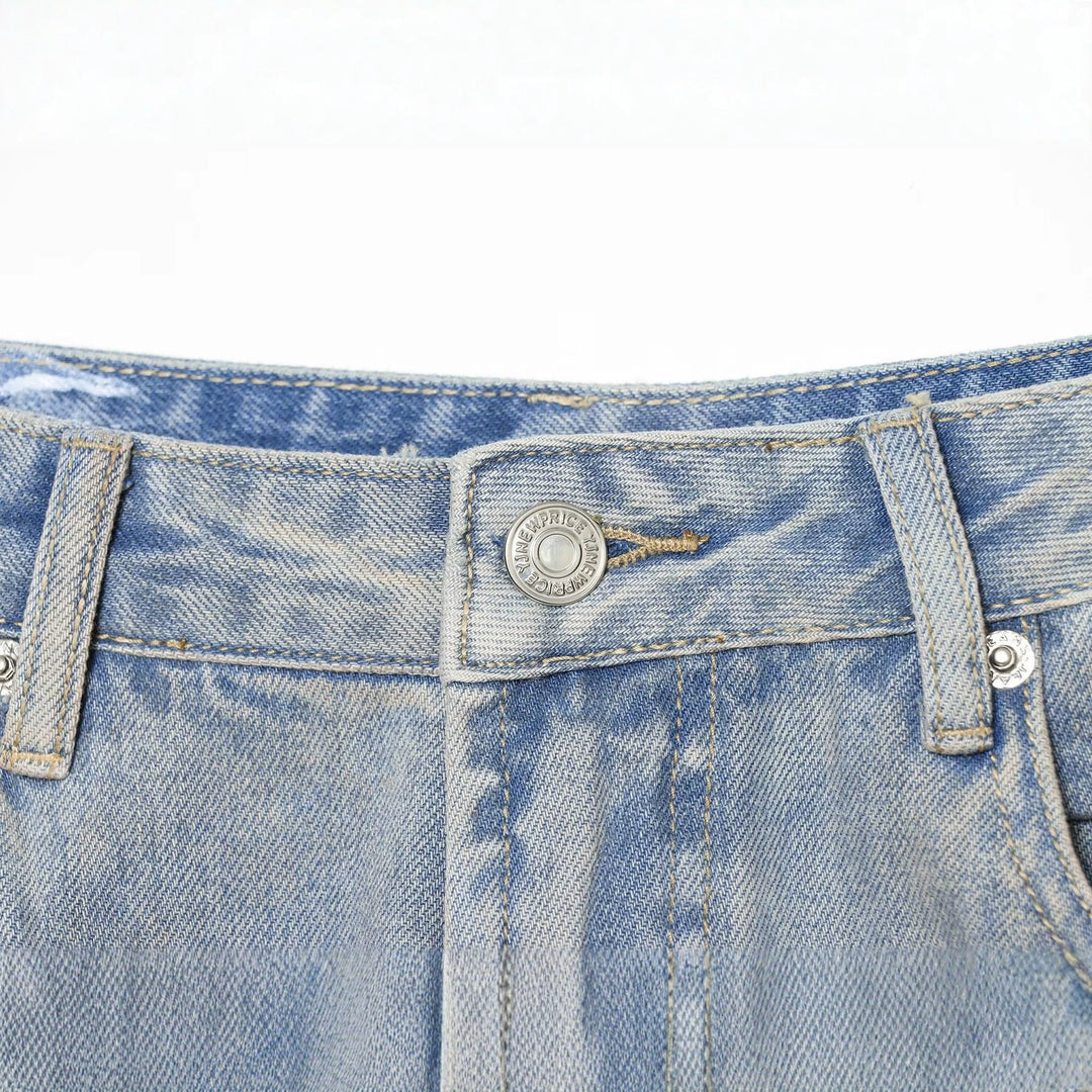Damen High Waist Jeans mit weitem Bein, Destroyed-Details und Nietenapplikation Nord Taschen