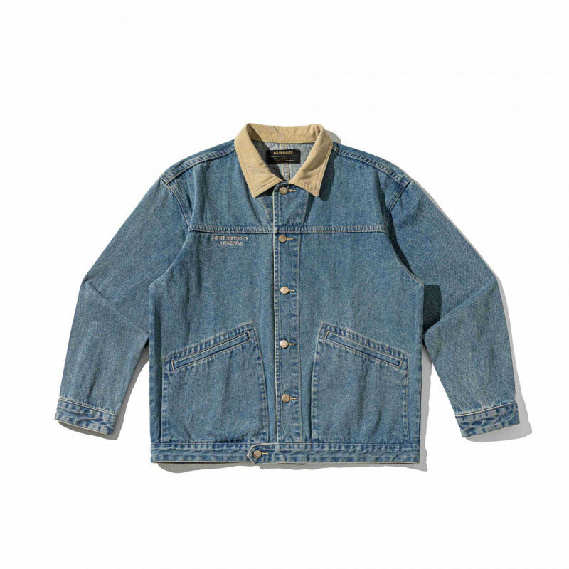 Unisex Boxy-Denim-Blousonjacke mit Cordkragen und schräg eingesetzten Pattentaschen Nord Taschen