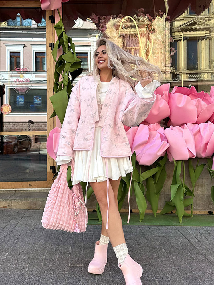 Damen gesteppte Blousonjacke mit floraler Bestickung und Kimonoschnitt Nord Taschen