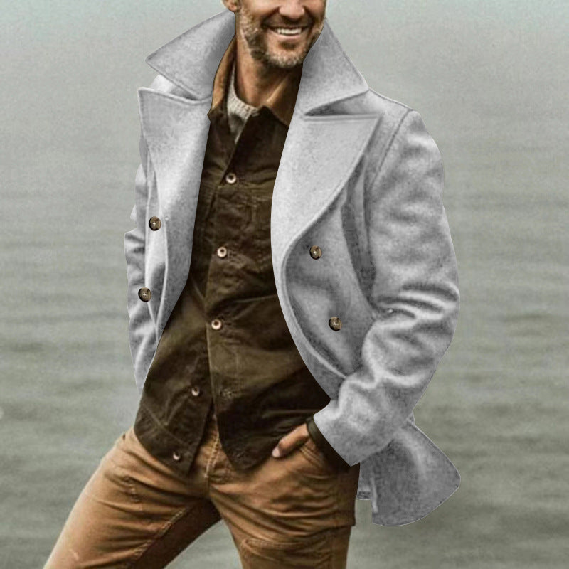 Herren Kurzmantel im Marine-Stil aus Wollmischung mit doppelter Knopfleiste und großem Revers Nord Taschen