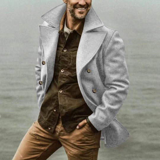 Herren Kurzmantel im Marine-Stil aus Wollmischung mit doppelter Knopfleiste und großem Revers Nord Taschen