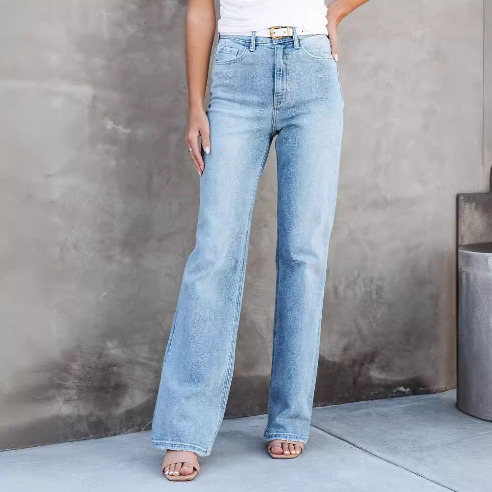 Damen High-Waist Bootcut Jeans mit raffinierter Waschung und bequemer Passform