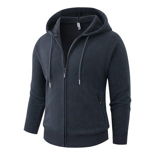 Herren Kapuzen-Fleecejacke mit durchgehendem Reißverschluss und gerippten Bündchen Nord Taschen