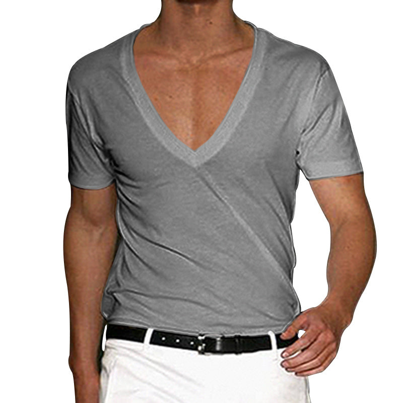 Herren nan tief ausgeschnittenes V-Ausschnitt Kurzarmshirt aus Baumwollstretch mit tailliertem Schnitt
