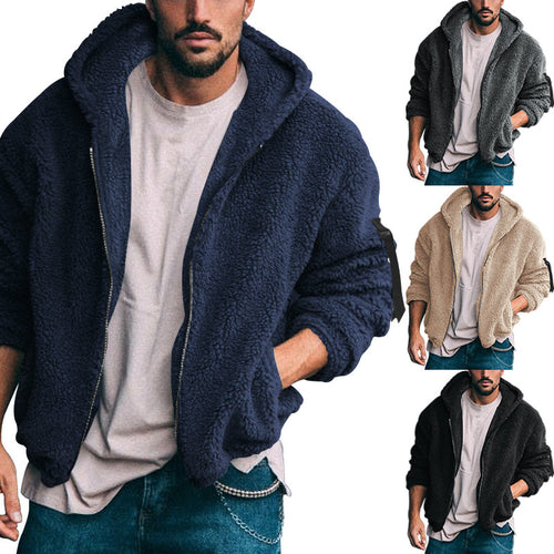 Herren Gefütterte Fleece-Kapuzenjacke mit Teddy-Finish, Reißverschluss und Seitentaschen Nord Taschen