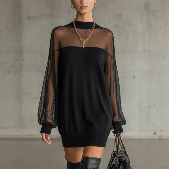 Damen Luftiges Minikleid mit transparenten Ärmelpartien und stylischem Highneck Nord Taschen