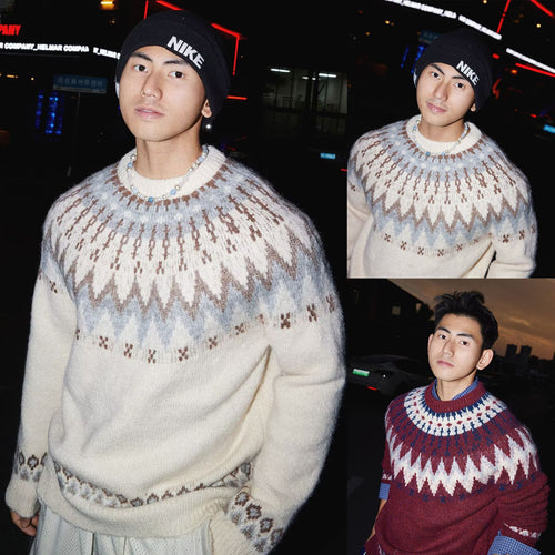 Herren Lässiger Strickpullover mit traditionellem Muster Nord Taschen