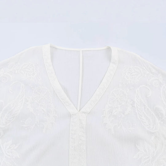 Damen Bestickter Kaftan‑Kimono mit V‑Ausschnitt und fließender Poncho‑Silhouette Nord Taschen