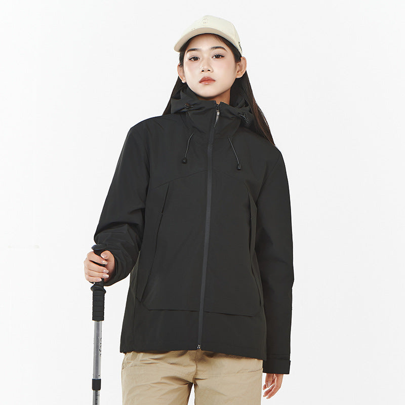 Damen Leichte wind- und wasserabweisende Softshell-Trekkingjacke mit verstellbarer Kapuze Nord Taschen