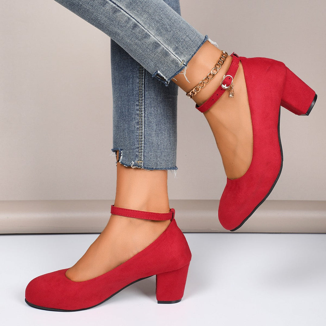 Damen nan elegante Riemchenpumps mit verstellbarem Knöchelriemen und breitem Blockabsatz