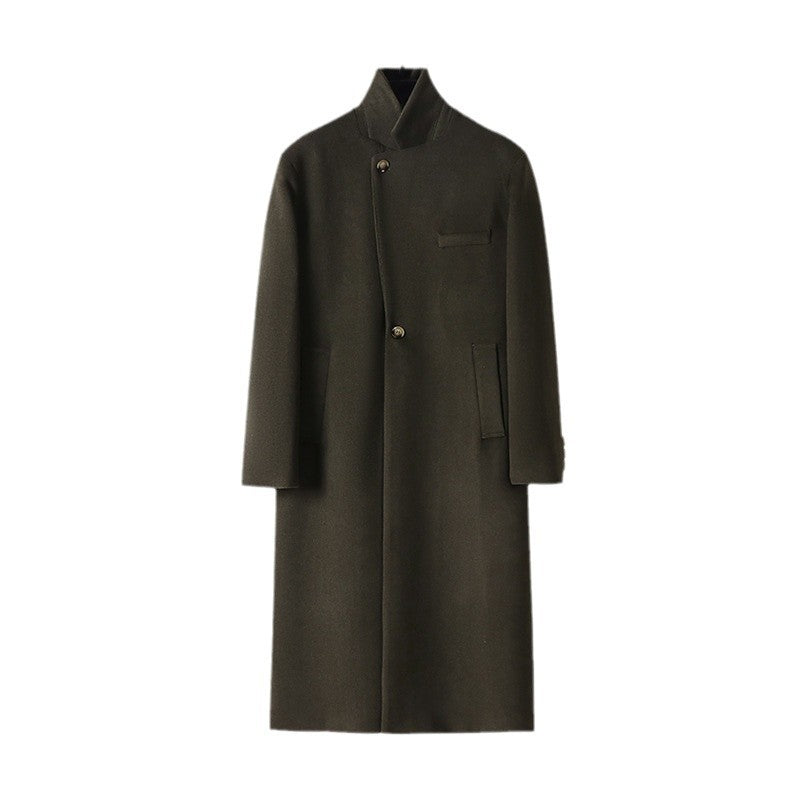 Herren Eleganter langer Einreiher-Wollmantel mit schmalem Revers und taillierter Silhouette Nord Taschen