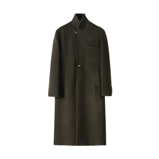 Herren Eleganter langer Einreiher-Wollmantel mit schmalem Revers und taillierter Silhouette Nord Taschen