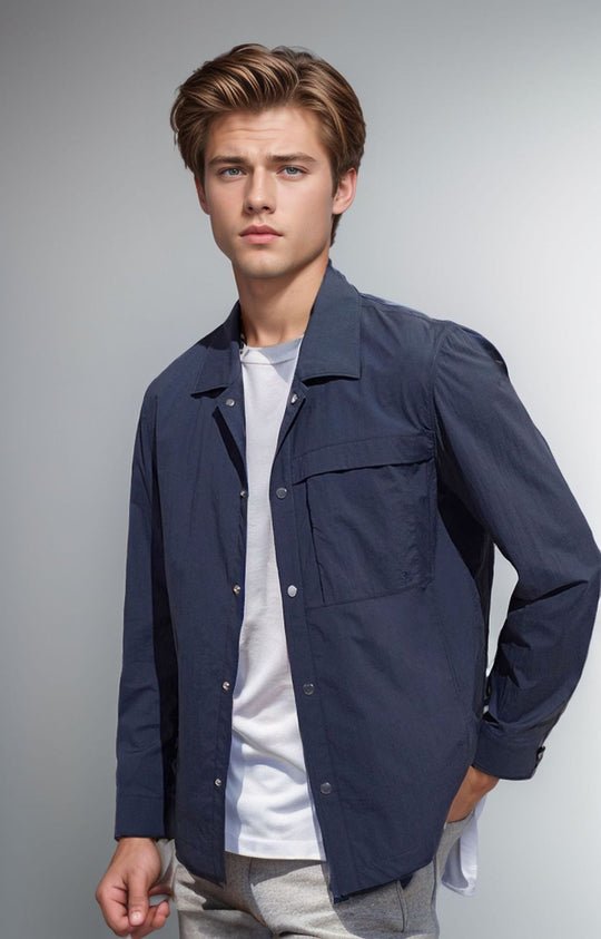 Herren Leichtes Utility-Overshirt mit Pattentaschen und Druckknopfleiste Nord Taschen