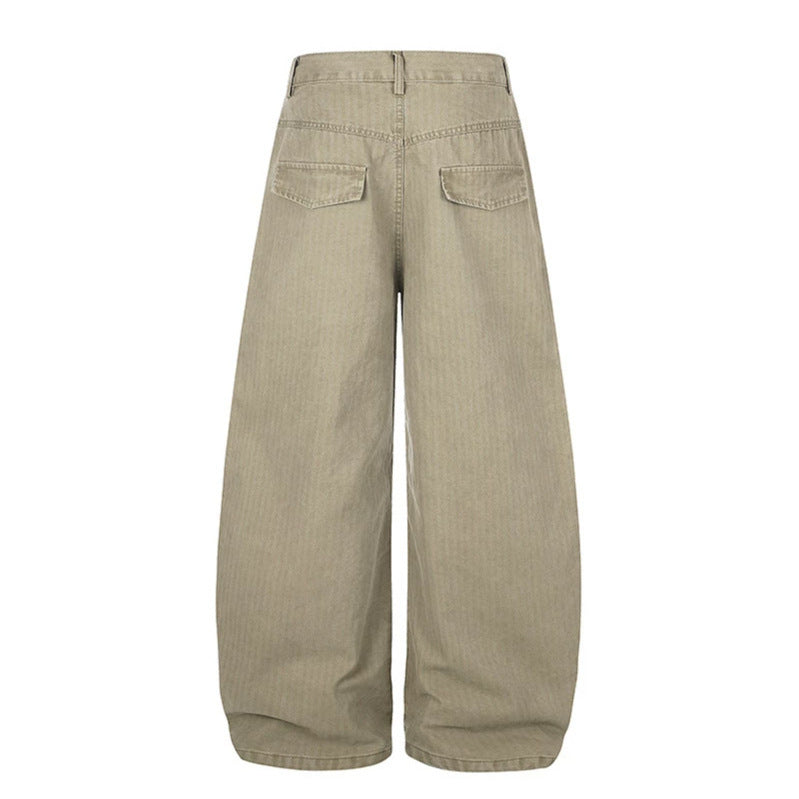 Damen Weite High‑Waist Palazzo‑Hose aus Denim mit aufgesetzten Taschen und Nietenkreuz-Detail Nord Taschen