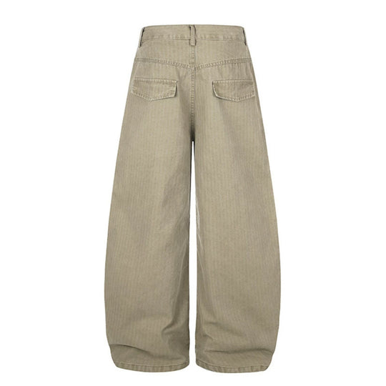 Damen Weite High‑Waist Palazzo‑Hose aus Denim mit aufgesetzten Taschen und Nietenkreuz-Detail Nord Taschen