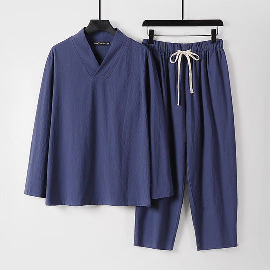 Herren Leichtes, weites Loungewear-Set mit V-Ausschnitt und Kordelbund Nord Taschen