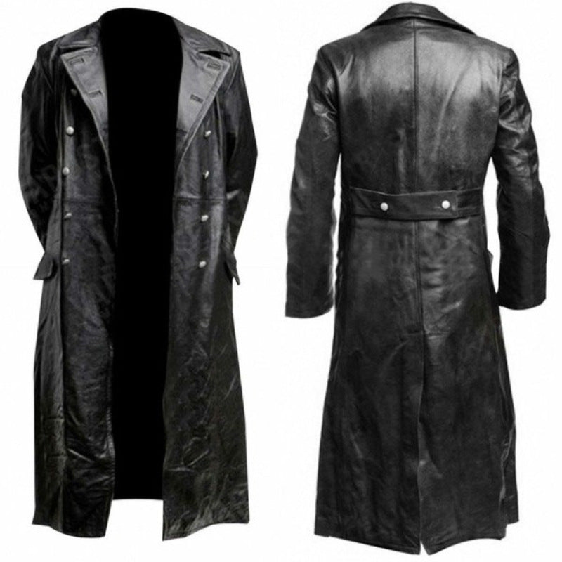 Herren Ledertrenchcoat mit doppelreihiger Knopfleiste Avellé