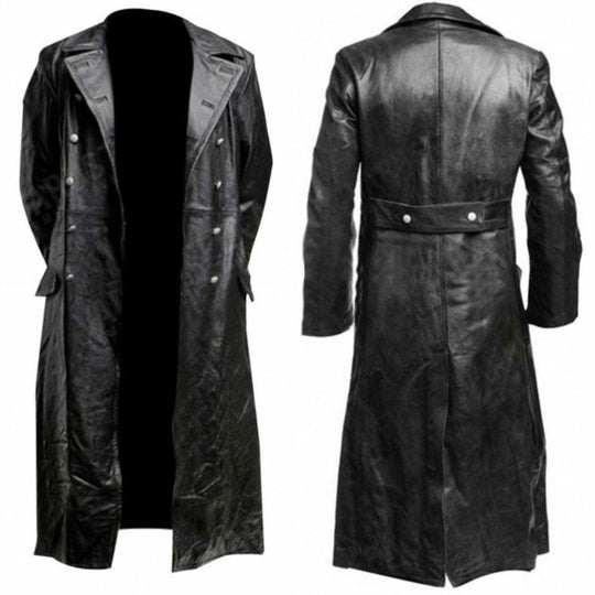 Herren Ledertrenchcoat mit doppelreihiger Knopfleiste Avellé