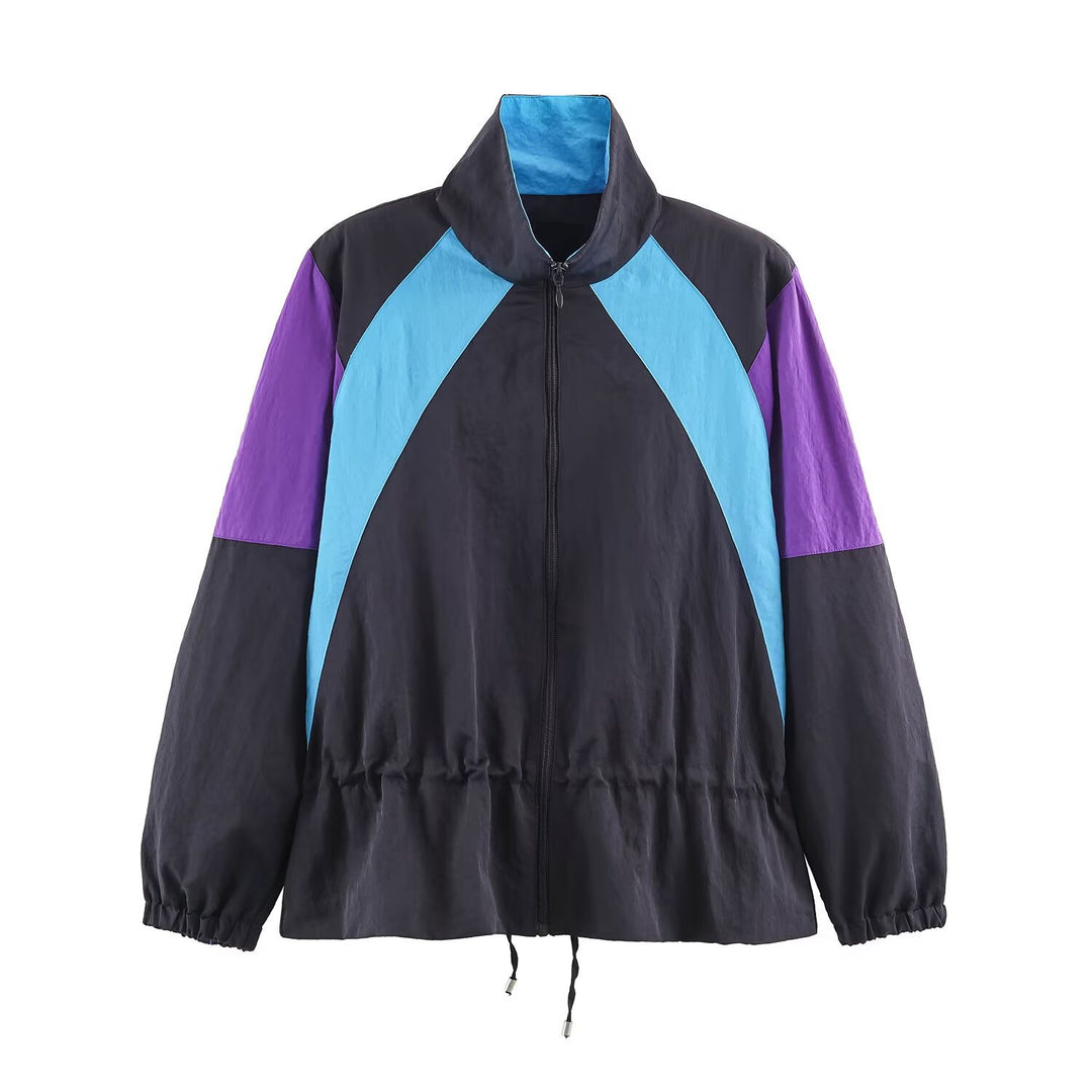 Damen Retro-Colorblock Windbreaker mit Tunnelzug und Stehkragen Nord Taschen