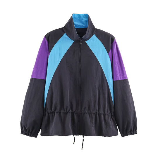Damen Retro-Colorblock Windbreaker mit Tunnelzug und Stehkragen Nord Taschen