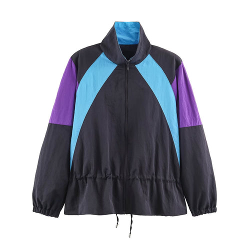 Damen Retro-Colorblock Windbreaker mit Tunnelzug und Stehkragen Nord Taschen