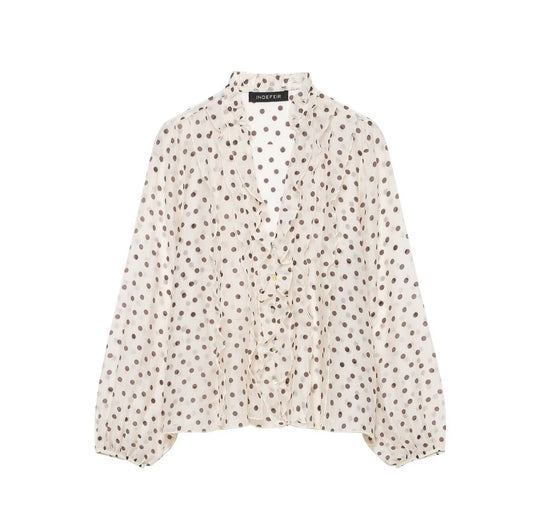 Damen Leichte Chiffon-Bluse mit Volantknopfleiste und Ballonärmeln Nord Taschen