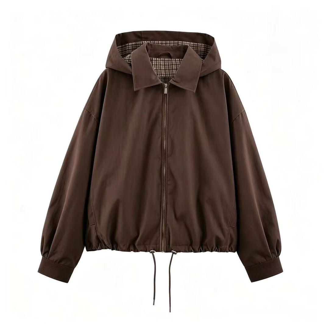 Damen Leichte Kapuzenjacke im Cropped-Oversize-Schnitt mit Tunnelzugsaum und verdecktem Reißverschluss Nord Taschen