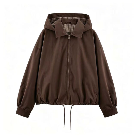 Damen Leichte Kapuzenjacke im Cropped-Oversize-Schnitt mit Tunnelzugsaum und verdecktem Reißverschluss Nord Taschen