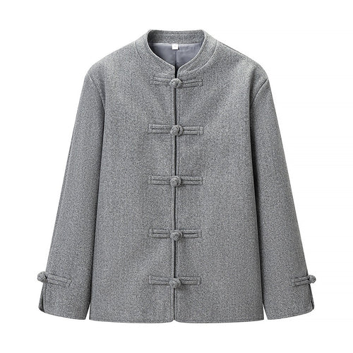 Damen Traditionelle kurz geschnittene Jacke mit Mandarin-Kragen und Knotenverschlüssen Nord Taschen