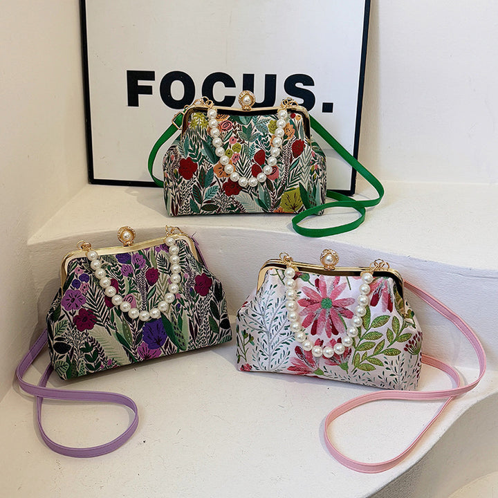 Damen elegante Umhängetasche mit floralem Design und Perlenakzenten Nord Taschen
