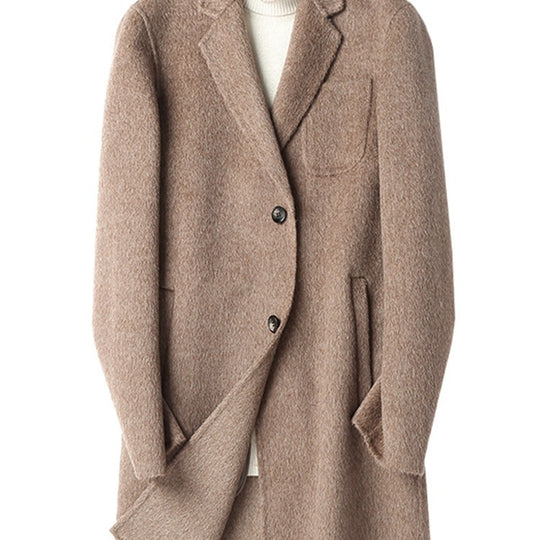Herren Strukturierter Longcoat aus Wollmix mit fallendem Revers und Ein-Knopf-Verschluss Nord Taschen