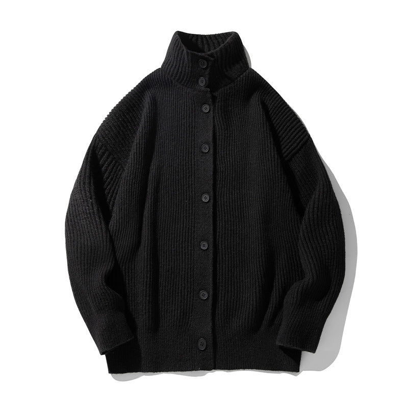 Damen Grobgerippter Cardigan im Oversize‑Schnitt mit hohem Stehkragen und Holzknöpfen Nord Taschen