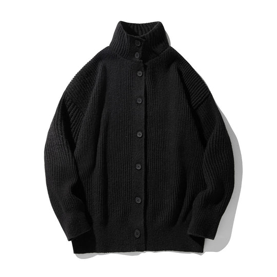 Damen Grobgerippter Cardigan im Oversize‑Schnitt mit hohem Stehkragen und Holzknöpfen Nord Taschen