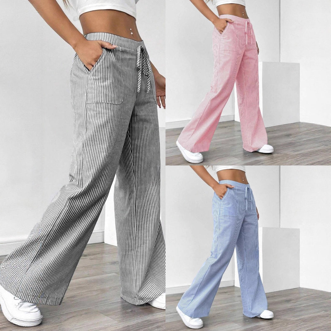 Damen weiche High-Waist Loungehose mit weitem Bein Tunnelzug und aufgesetzten Taschen Nord Taschen