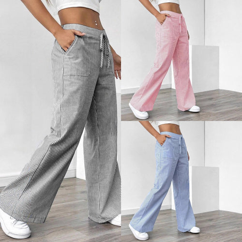 Damen weiche High-Waist Loungehose mit weitem Bein Tunnelzug und aufgesetzten Taschen Nord Taschen