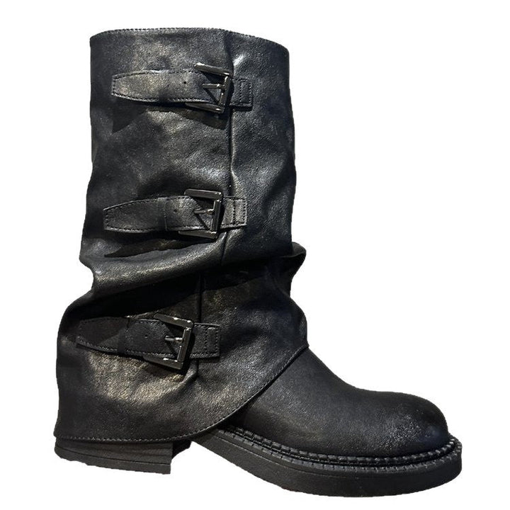 Damen Steppstiefel mit modischen Schnallen und flexiblem Schaftrand