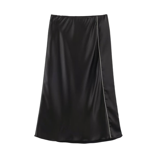 Damen Satin-Midirock mit seitlichem Paspelband und A-Linien-Schnitt Nord Taschen