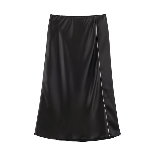 Damen Satin-Midirock mit seitlichem Paspelband und A-Linien-Schnitt Nord Taschen