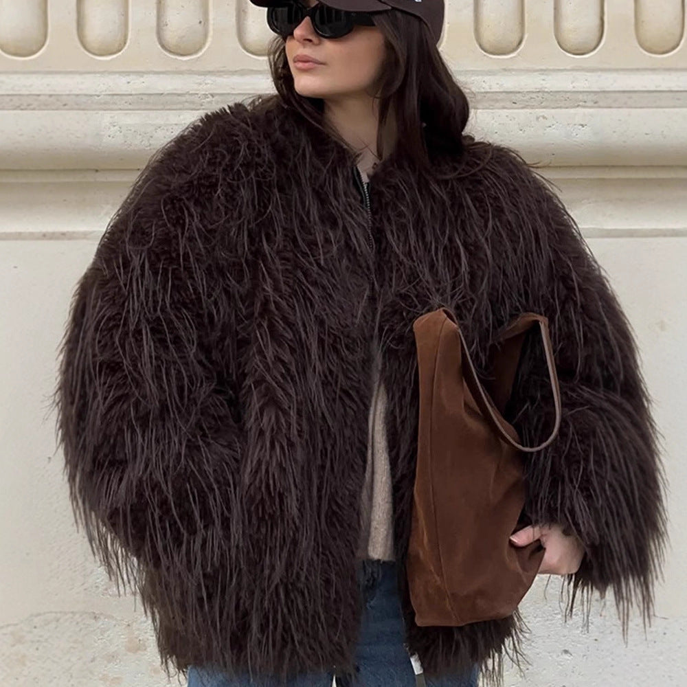 Damen Oversize Kunstpelz‑Mantel mit langfloriger Shag‑Optik und kastiger Silhouette Nord Taschen