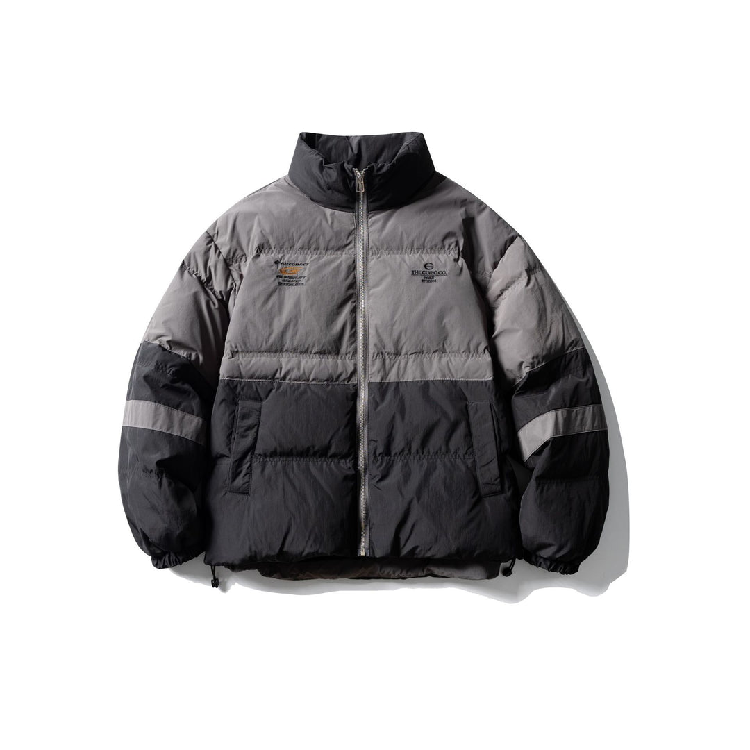 Herren Colorblock-wattierter Kurzblouson mit hohem Stehkragen und Kordelzugsaum Nord Taschen