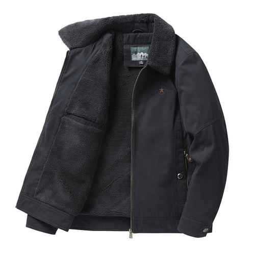 Men's  sherpa-lined canvas chore jacket with full fleece interior and zip closure Nord Taschen