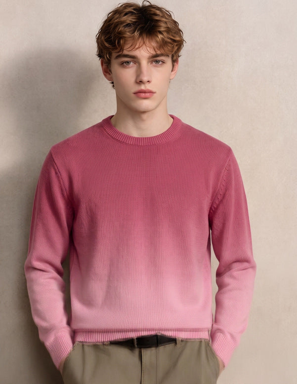 Herren Feinstrick-Pullover mit Dip-Dye-Effekt und Rundhalsausschnitt Nord Taschen