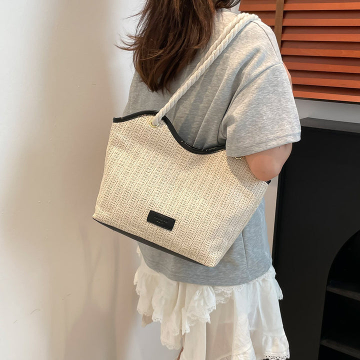 Damen Strandtasche mit robustem Baumwollgewebe und stylischem geflochtenem Griff Nord Taschen