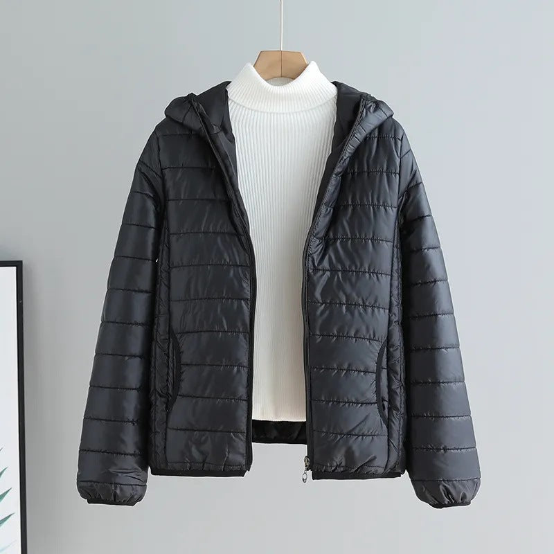 Damen gesteppte Übergangsjacke mit praktischen Taschen und Kapuze