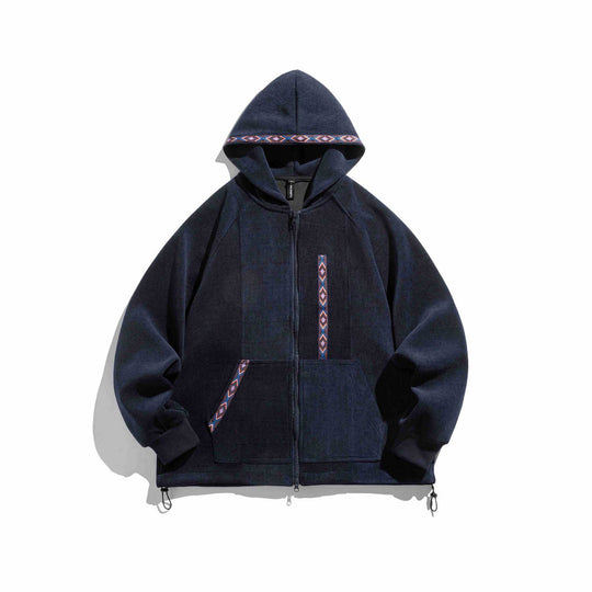 Unisex Oversize Kapuzen-Zipjacke aus geripptem French‑Terry mit Zierband Nord Taschen