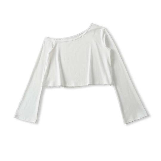 Damen Cropped Off-Shoulder Longsleeve mit ausgestellten Trompetenärmeln aus Jersey Nord Taschen